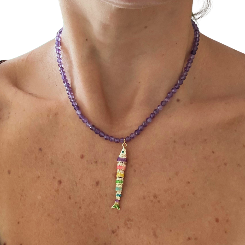 Collar Amatista con Pez