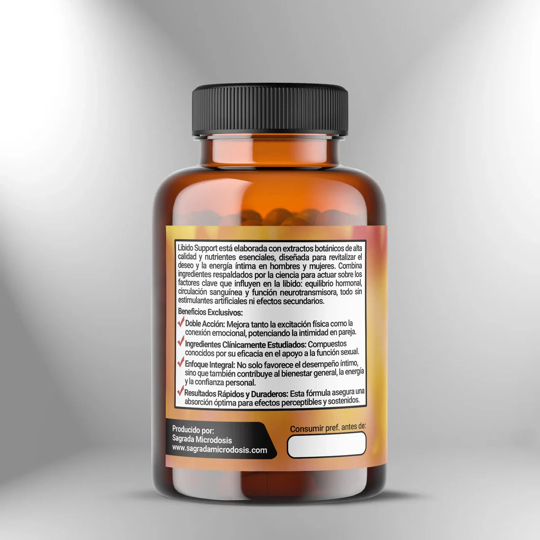 Libido Support - Fórmula Botánica Premium para Vitalidad Masculina 90 cápsulas Sagrada Microdosis