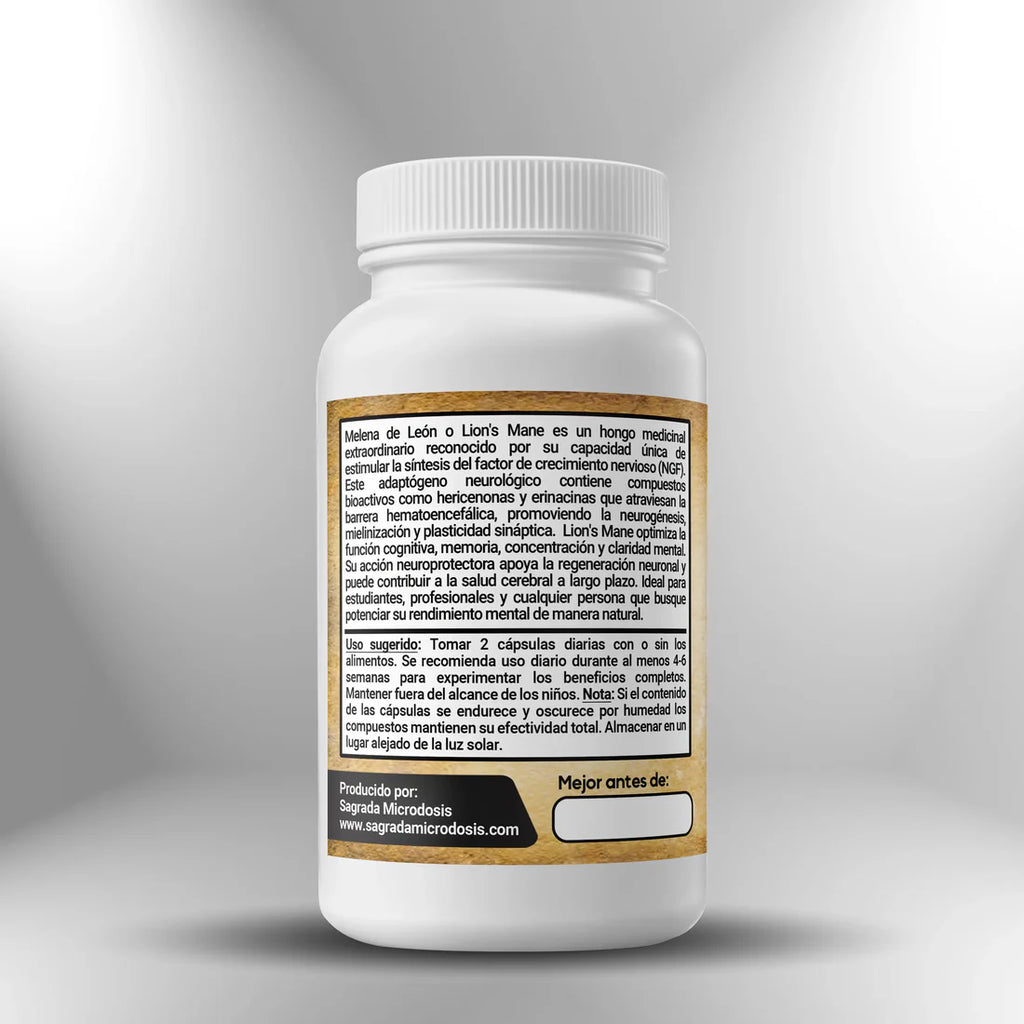 Lion's Mane (Extracto de Micelio de Melena de León) 600mg 100 cápsulas Sagrada Microdosis