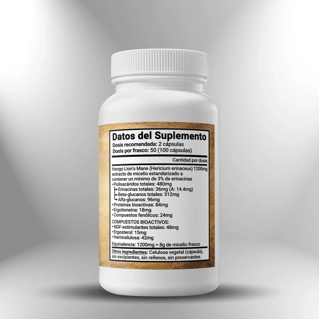 Lion's Mane (Extracto de Micelio de Melena de León) 600mg 100 cápsulas Sagrada Microdosis