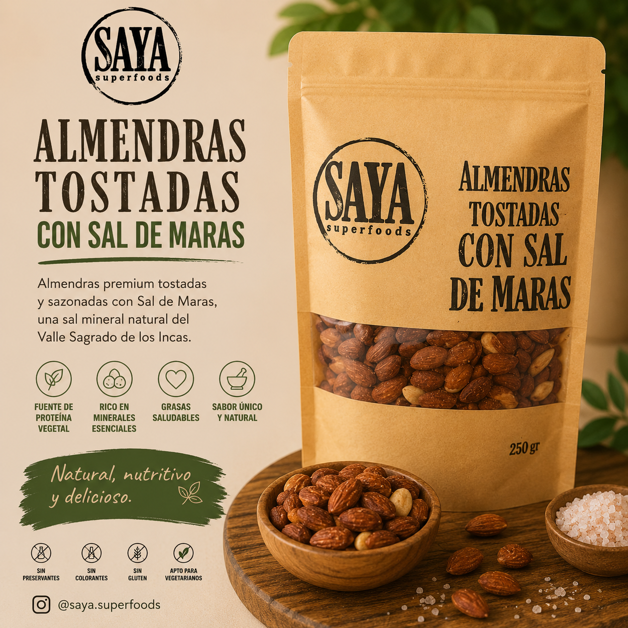 Almendras Saladas con Sal de Maras | SAYA Premium | 250 g