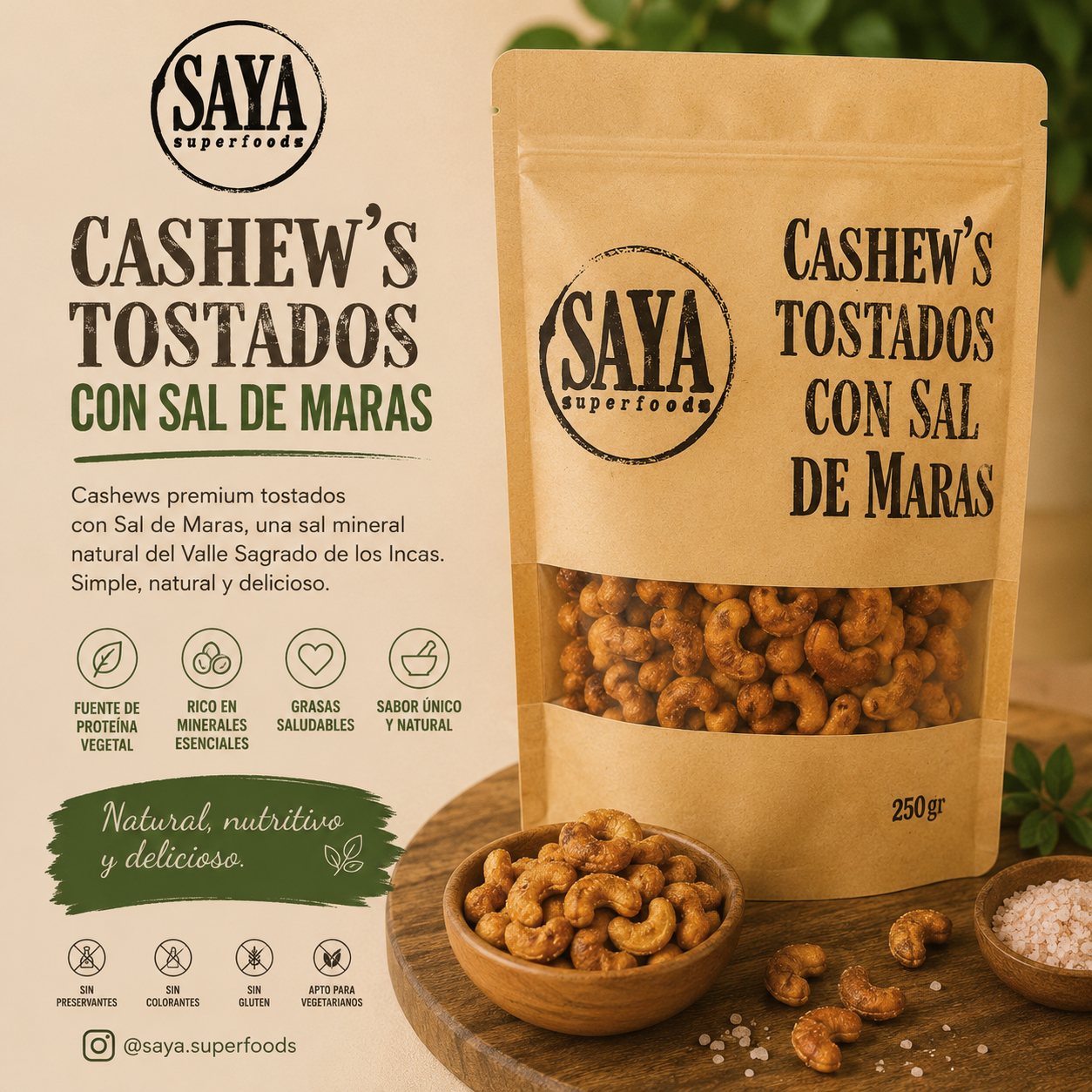 Cashews Salados con Sal de Maras | SAYA Premium | 250 g